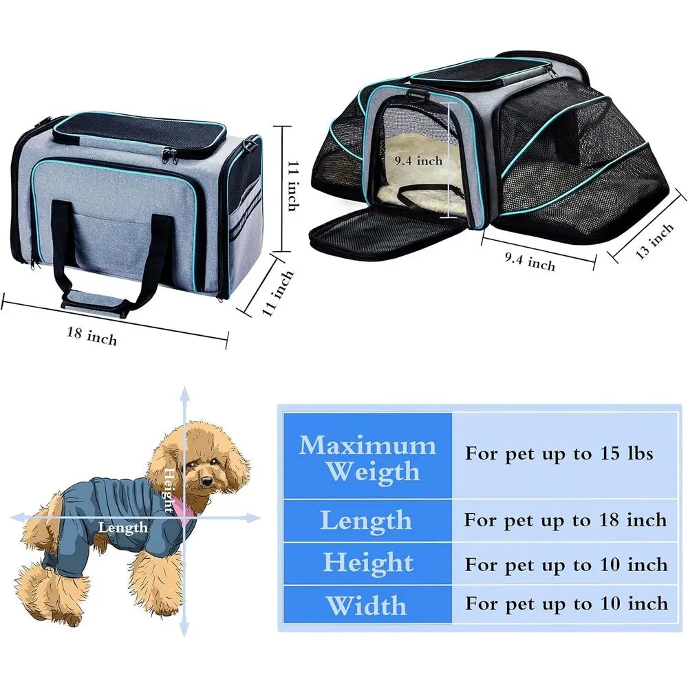Cat Dog Carrier - Airline Approved Expandable Soft-Sided