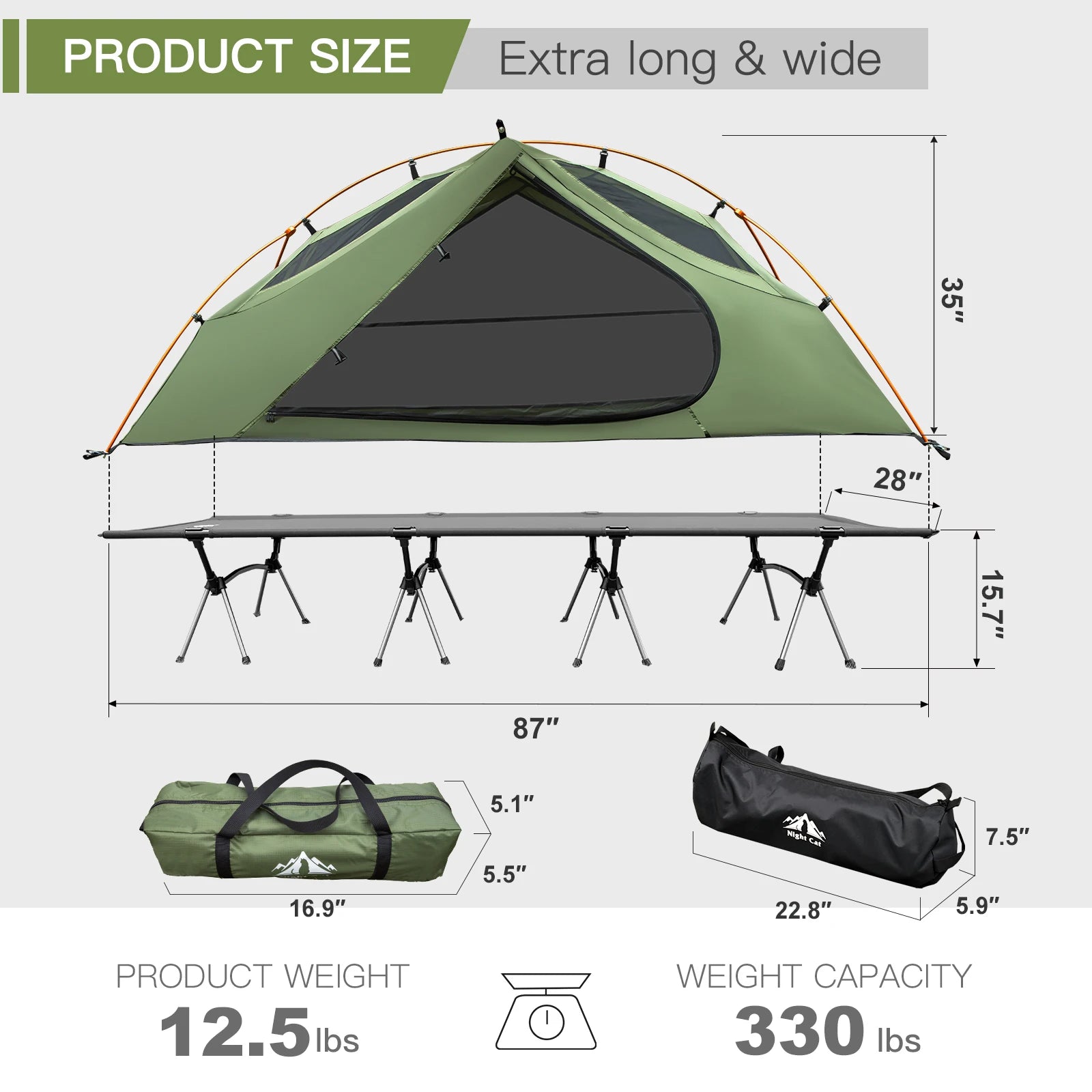 Night Cat Camping Cot Tent Waterproof 1-Person