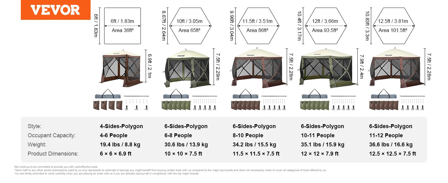 Pop-Up Screen Tent 6 Sided Canopy