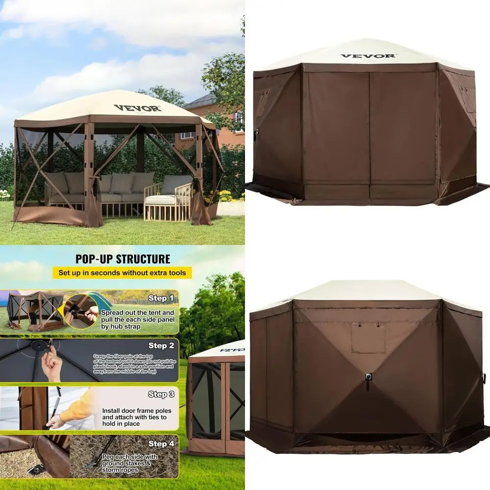 12 * 12t 6 Sided Shelter Tent with Mesh Windows, Portable Carry Bag,