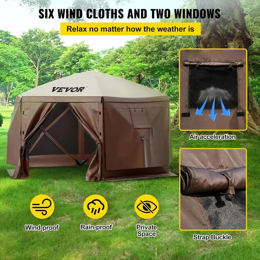 12 * 12t 6 Sided Shelter Tent with Mesh Windows, Portable Carry Bag,