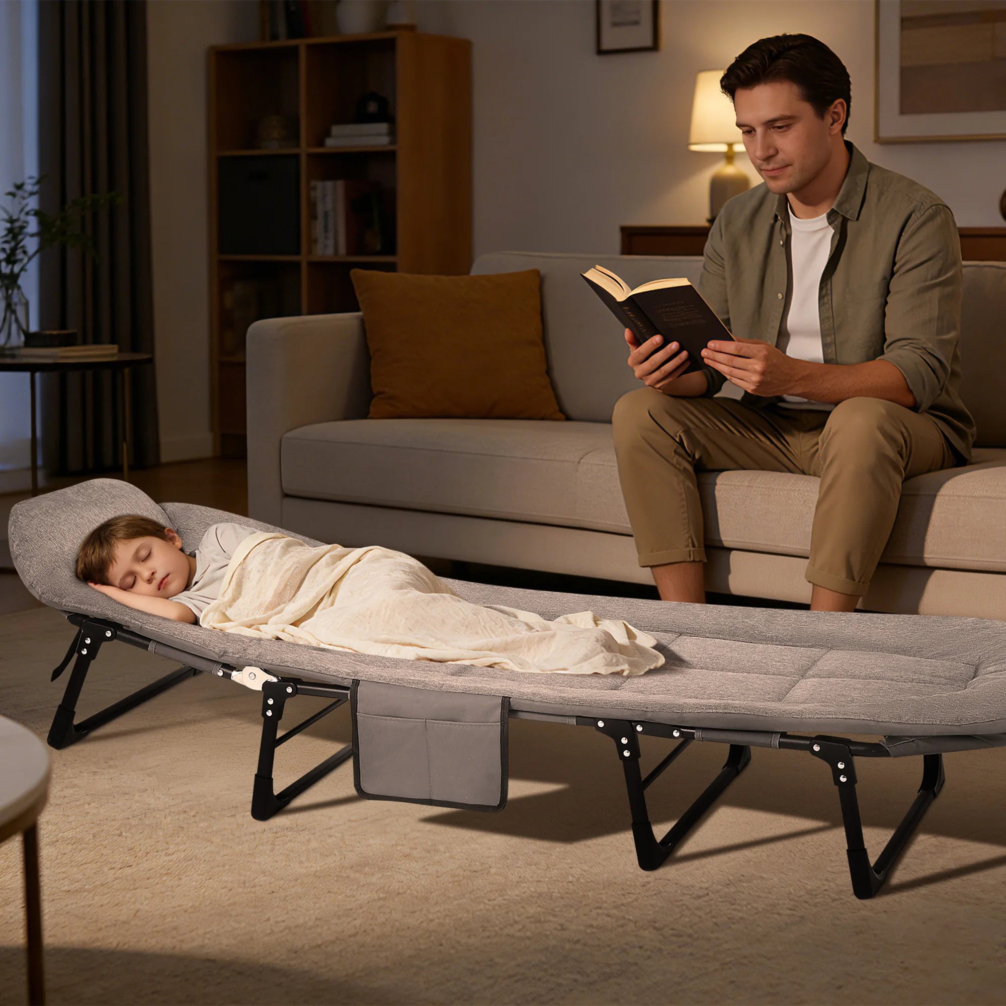 Portable Folding Bed with Cushion and Pillow,