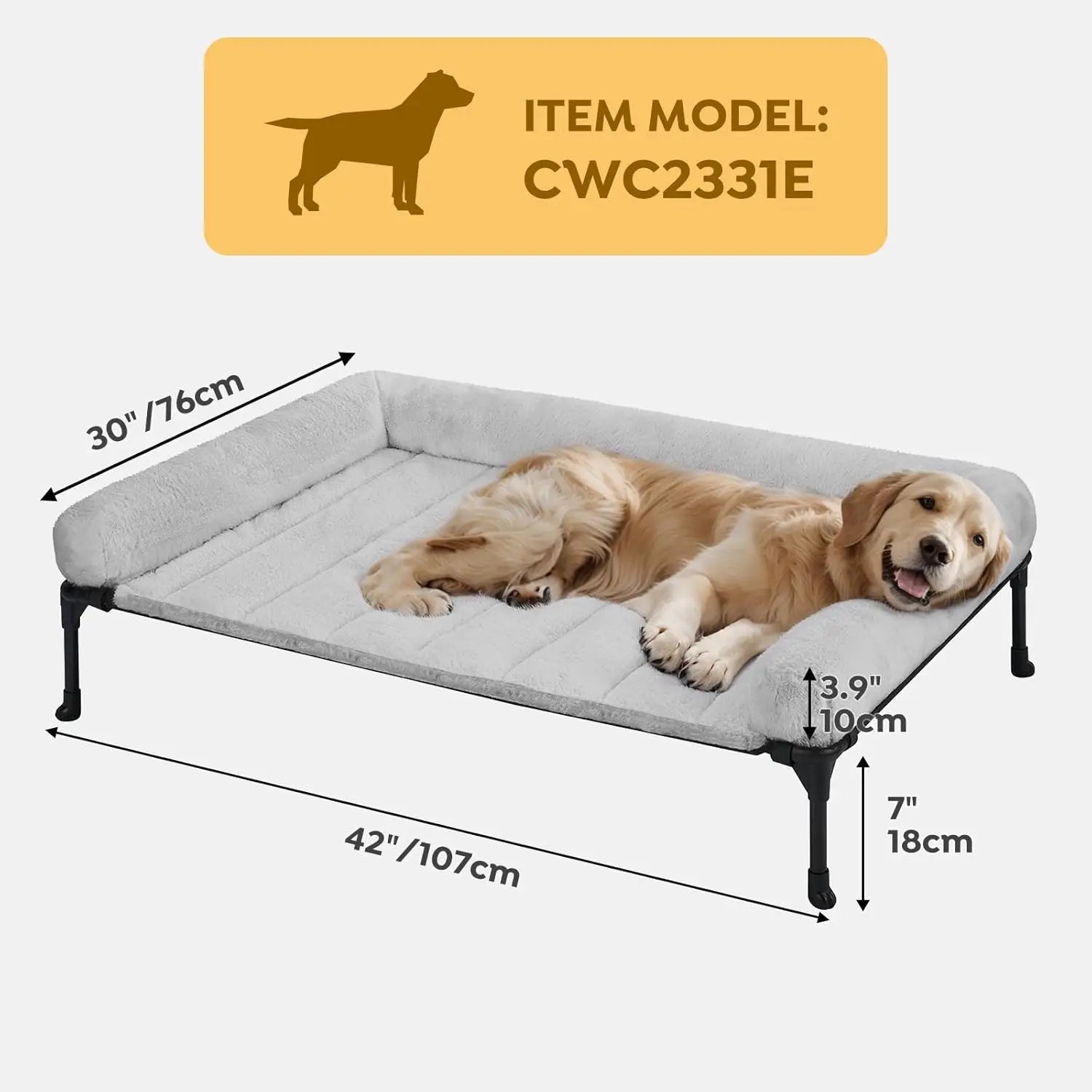 Elevated Orthopedic Dog Bed with Fluffy Bolster