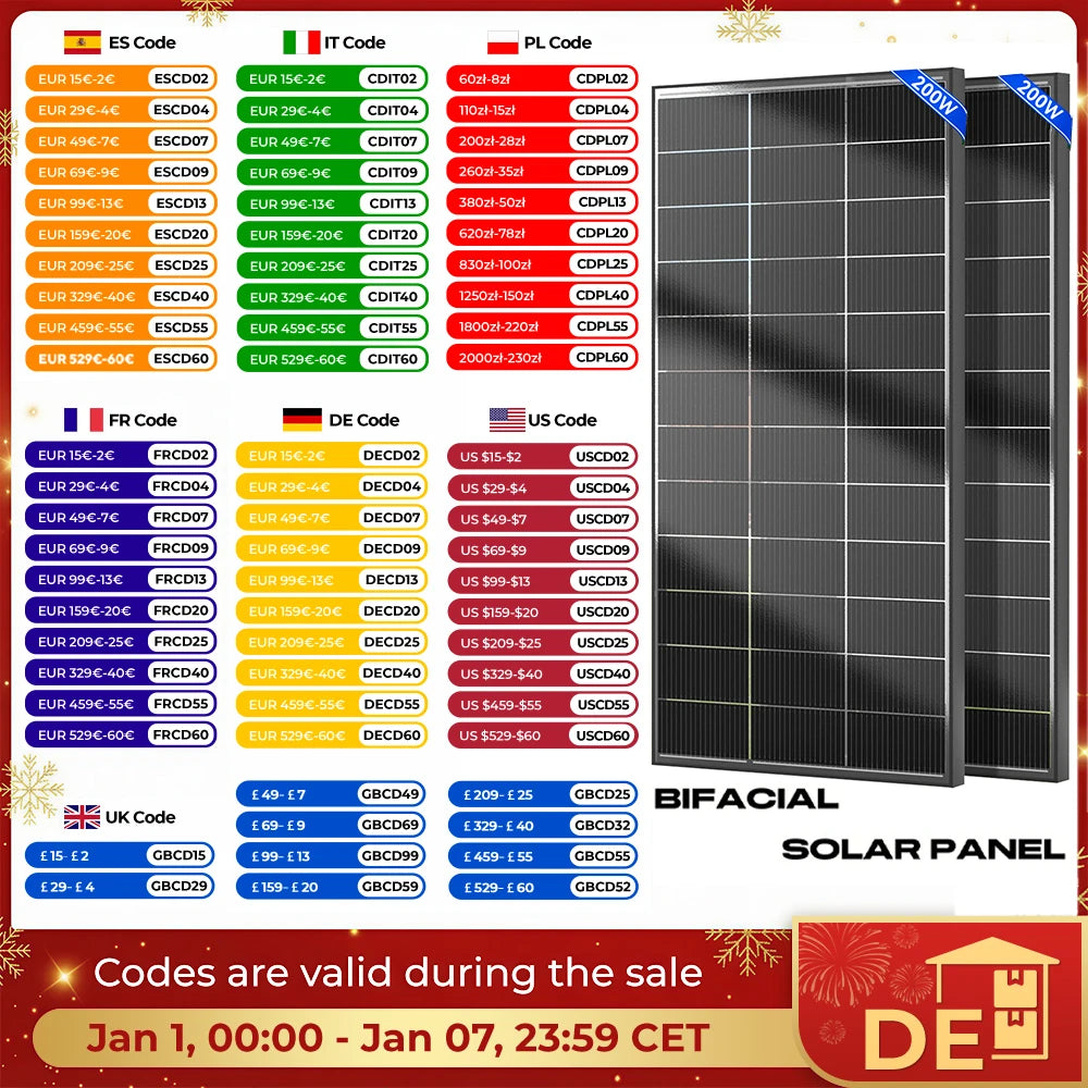 RVPOZWER 400W/200W 12V Double SidedSolar Systems Panels