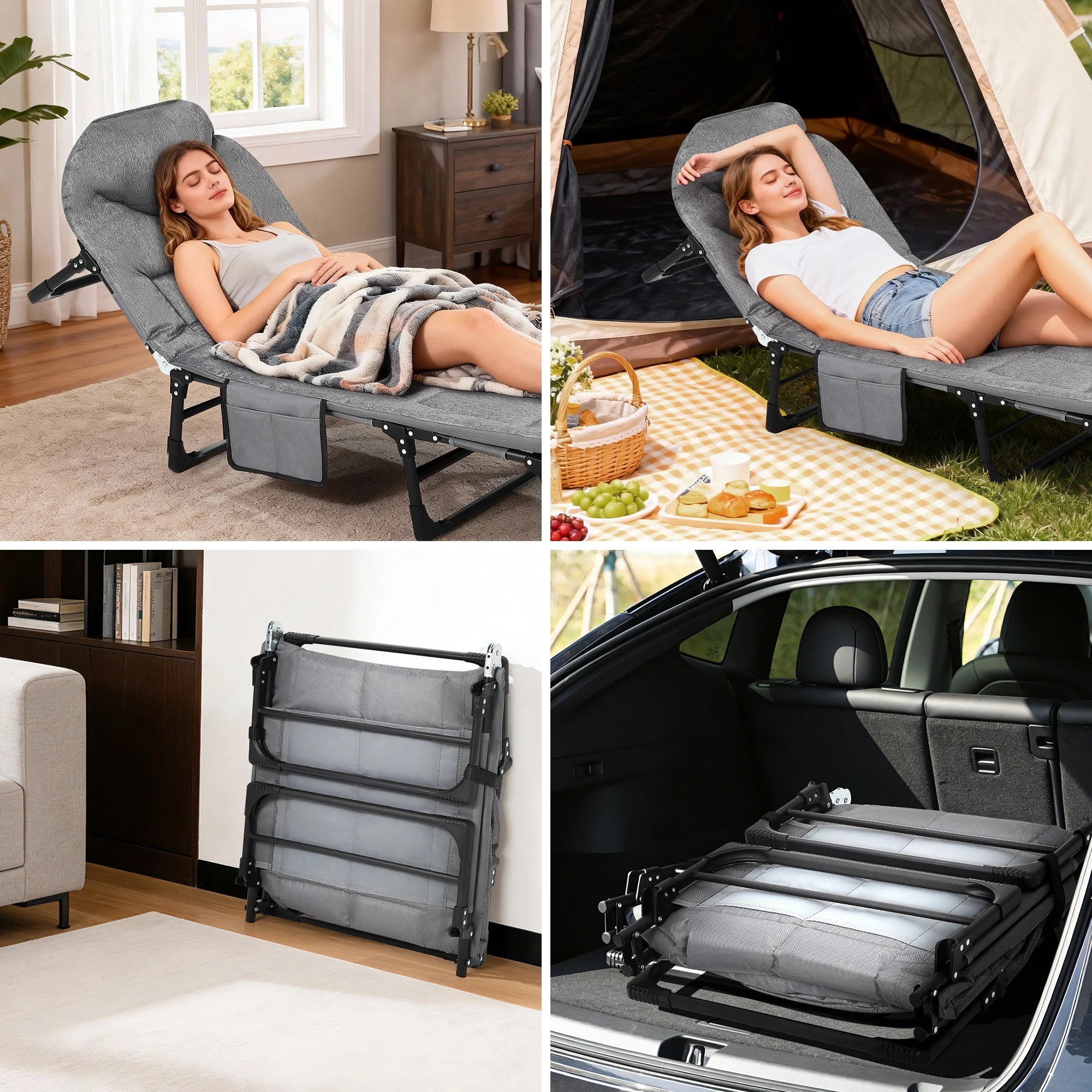 Portable Folding Bed with Cushion and Pillow,