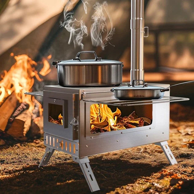 Portable Wood Stove with 6 Stainless Chimney Pipes