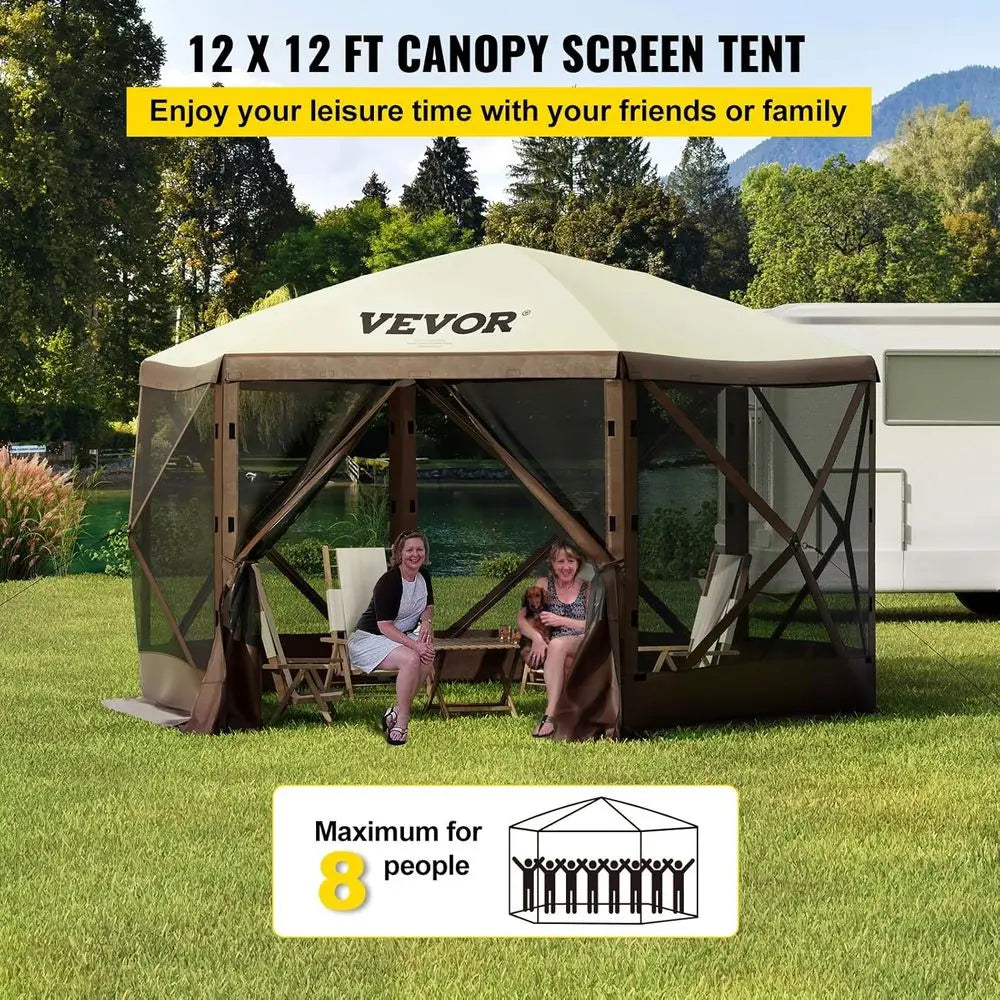 12 * 12t 6 Sided Shelter Tent with Mesh Windows, Portable Carry Bag,