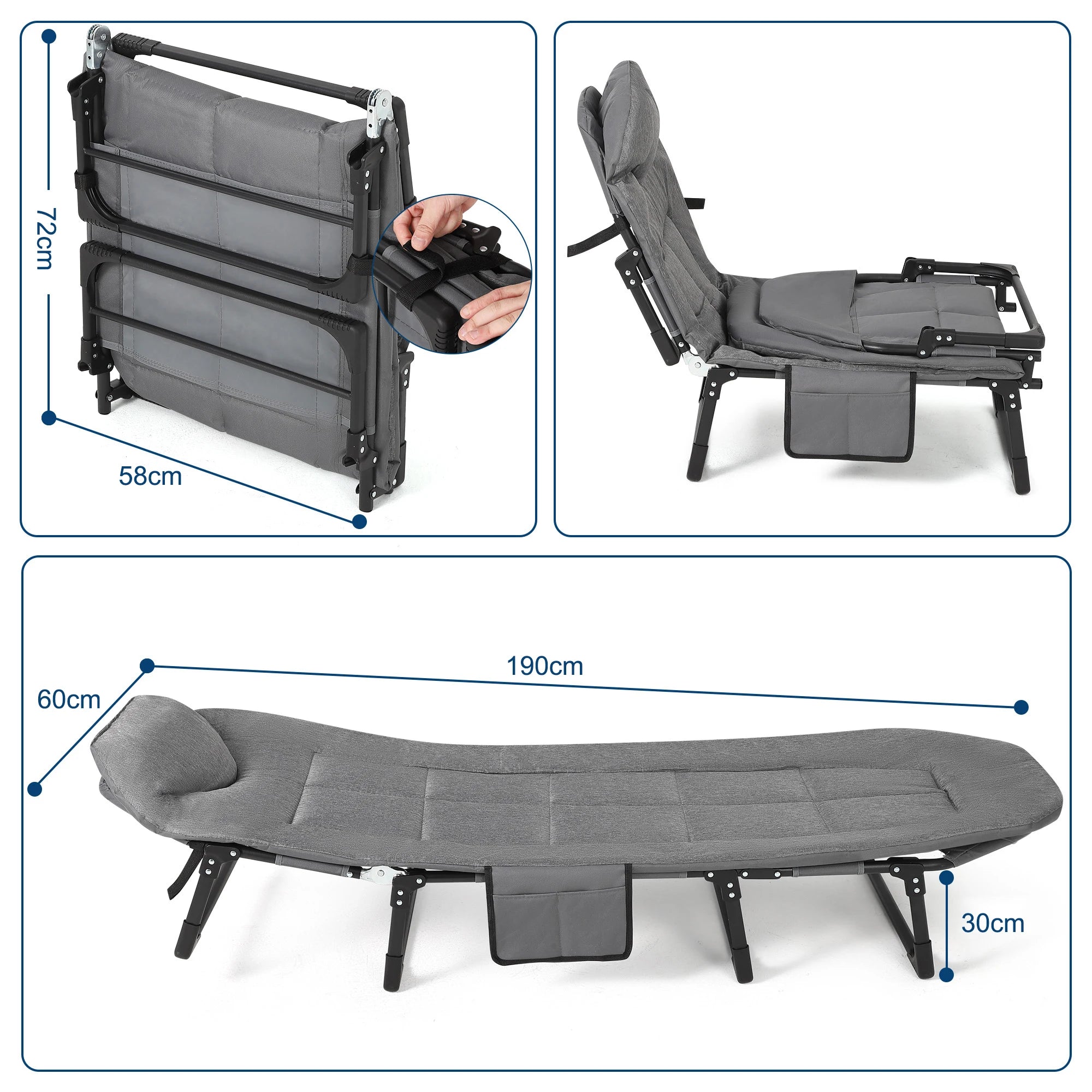 Portable Folding Bed with Cushion and Pillow,
