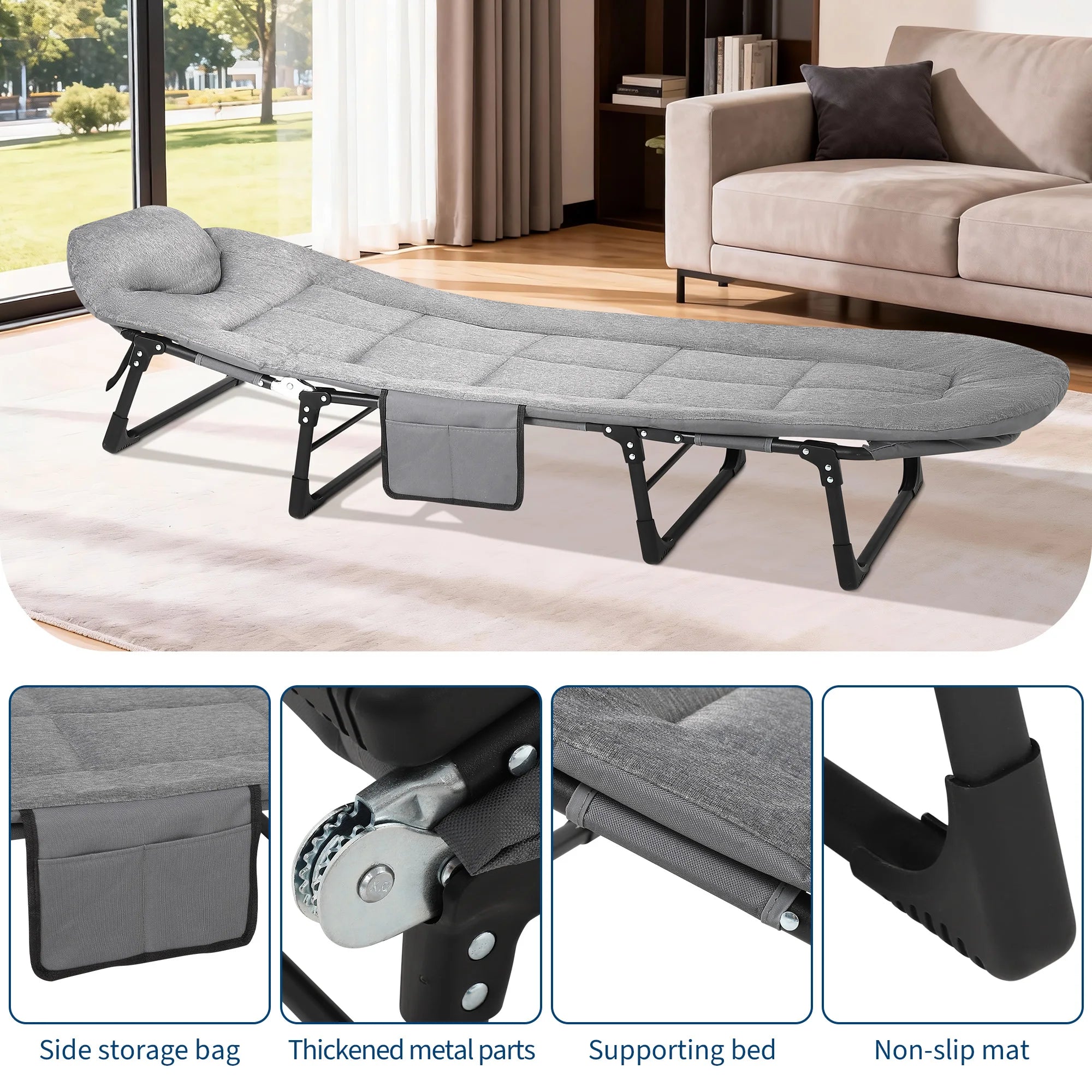 Portable Folding Bed with Cushion and Pillow,