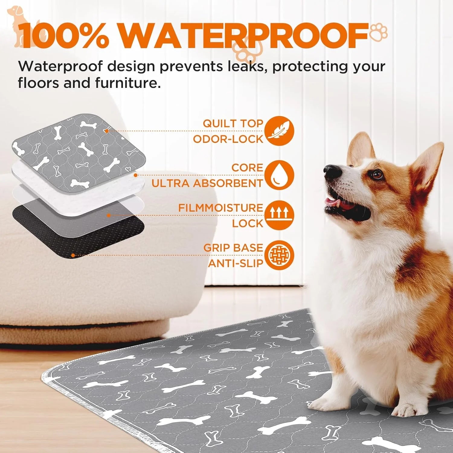 Washable Dog Pee Pads, 2 Pieces 18inchx24inch