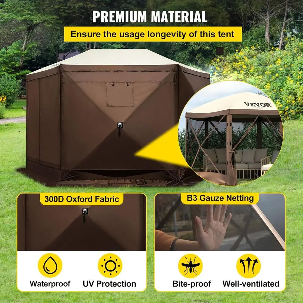 12 * 12t 6 Sided Shelter Tent with Mesh Windows, Portable Carry Bag,
